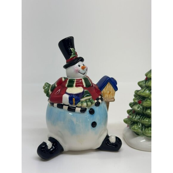 VTG Fitz & Floyd "Sullivan the Snowman" Salt & Pepper Shaker Set Christmas 4.5" - Picture 2 of 6